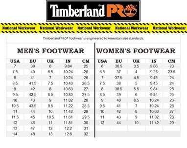 pereza Inolvidable Documento Timberland PRO Size chart - workshoes and boots sizing guide
