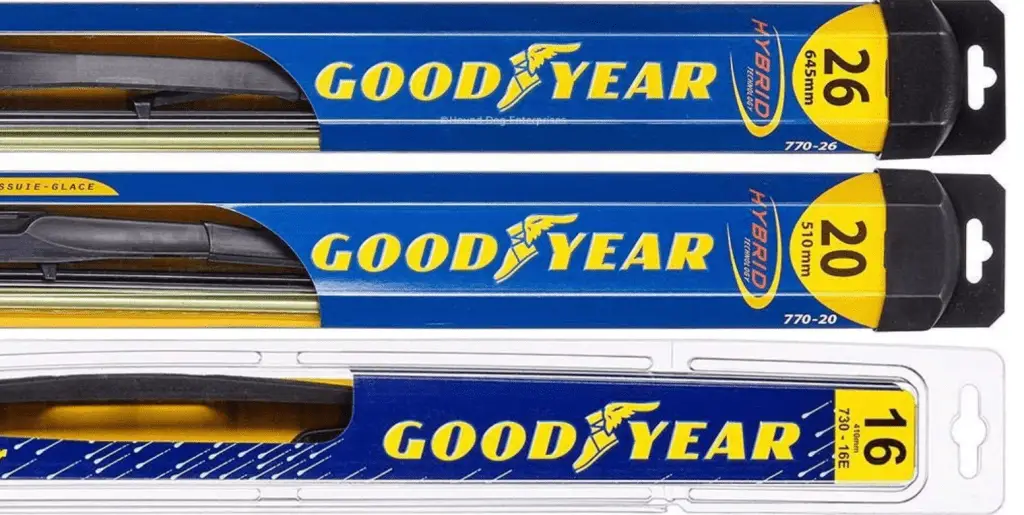 Goodyear Wiper Blades size chart