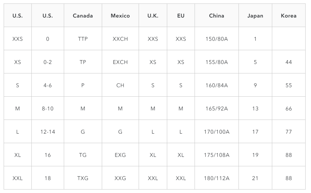 american eagle dress size chart