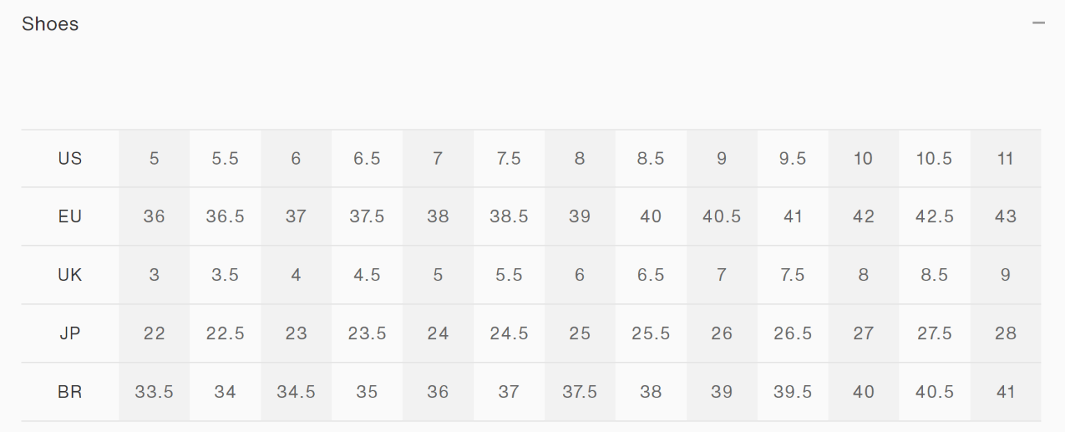 ON Shoes Size Chart for Men and women When size matters