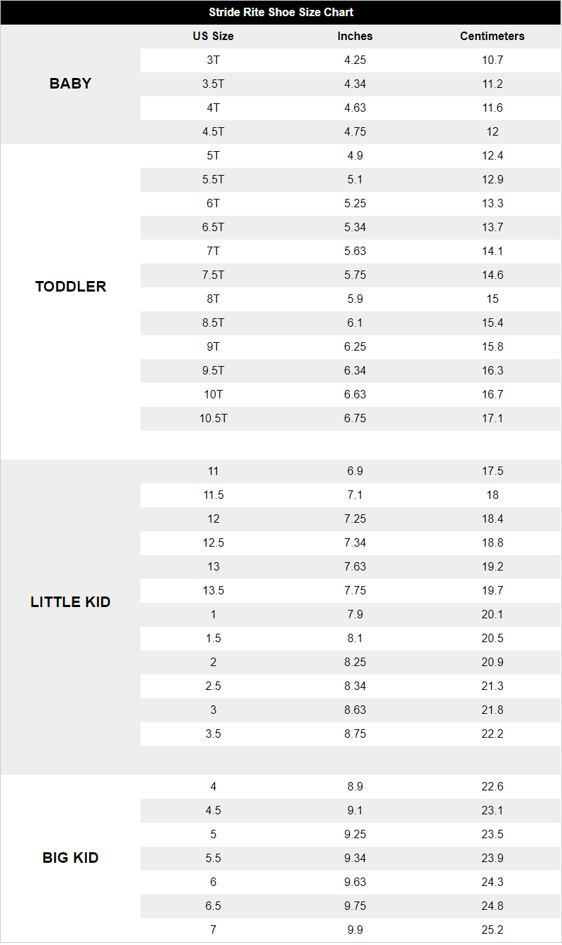 Stride Rite Baby Size Chart