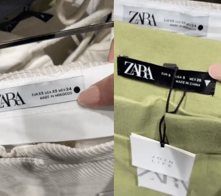 The Shapes on Zara labels have nothing to do with size indications.