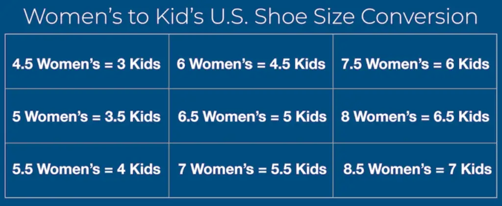 Womens to youth Shoe Size Conversion Chart